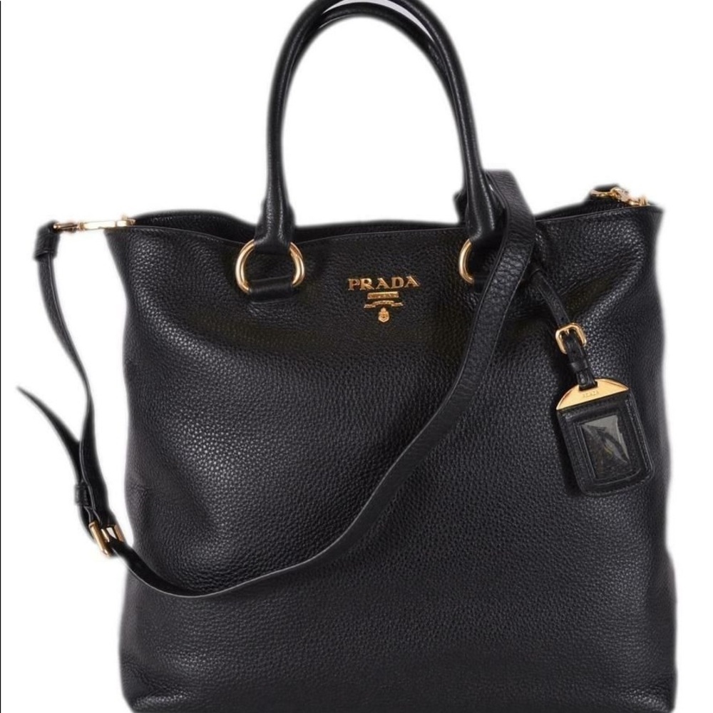 Prada Vitello Phoenix shopping Tote black/gold NEW
